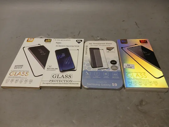 BOX OF APPROX 100 ASSORTED PHONE ITEMS TO INCLUDE - 10D GLASS SCREEN PROTECTOR S8 , TORTOISE 3D TEMPERED GLASS S9 , GLASS PROTECTION S9 PLUS ETC