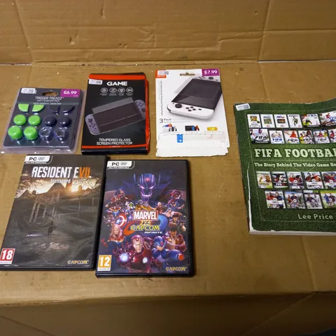 LOT OF APPROX. 6 VIDEO GAMES AND ACCESSORIES TO INCLUDE RESIDENT EVIL 8, MARVEL VS CAPCOM, SCREEN PROTECTORS ETC