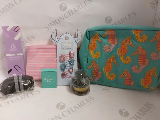 BOX OF APPROX 10 COSMETIC ITEMS TO INCLUDE BEETLES NAIL FILES, DISNEY HAIR CLIPS AND MAKE UP BAG