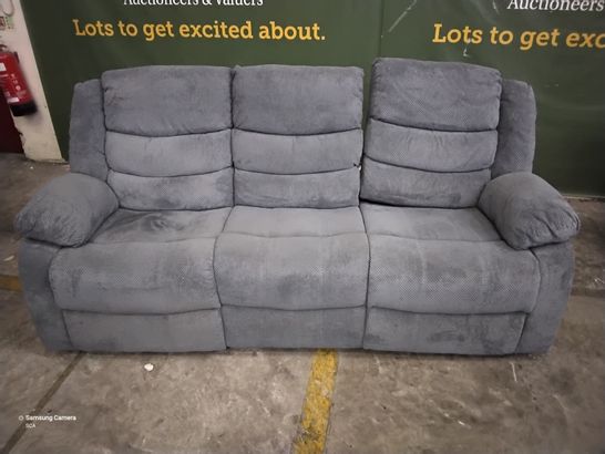 DESIGNER DOTTED GREY FABRIC MANUAL RECLINING THREE SEATER SOFA 