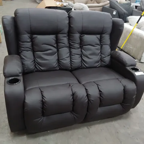 DESIGNER POWER RECLINING TWO SEATER SOFA BLACK LEATHER 