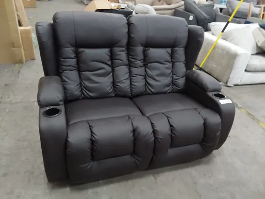 DESIGNER POWER RECLINING TWO SEATER SOFA BLACK LEATHER 