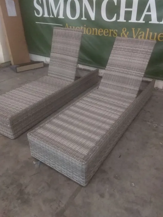 X2 RATTAN EFFECT GARDEN SUNLOUNGER GREY