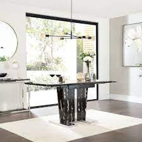 BOXED DESIGNER VIENNA BLACK MARBLE-EFFECT 120-160CM EXTENDING DINING TABLE (2 OF 2 BOXES, COMPLETE)