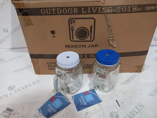 BRAND NEW BOXED SET OF 24 MASON JARS, 12 WITH WHITE LID, 12 BLUE