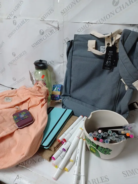 APPROXIMATELY 8 COTTON ON ITEMS INCLUDING PINK EXTRA LARGE TOTE BACK AND GREY BACKPACK, LARGE FOOD BOWL, WATERCOLOR BRUSH PEN