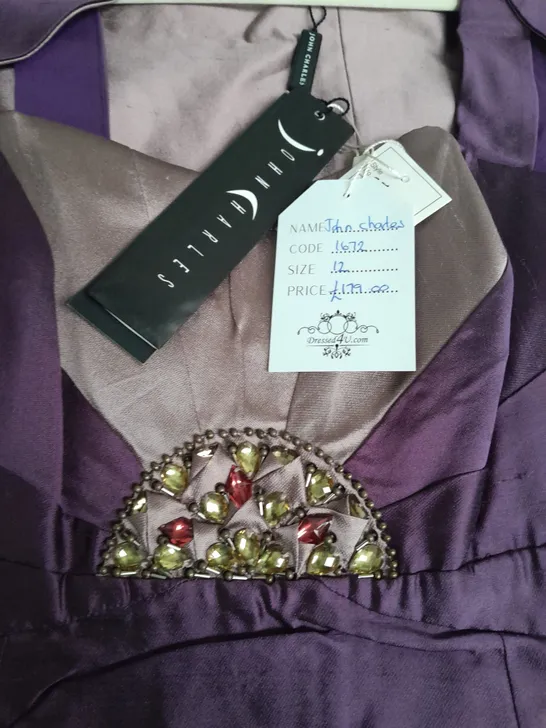 JOHN CHARLES PURPLE EMBELLISHED DRESS WITH SHOULDER JACKET - 12