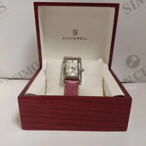 BOXED STOCKWELL LUXURY LADIES WATCH - TEXTURED DIAL WITH SUB DIAL MINUTE HAND - PINK LEATHER STRAP 