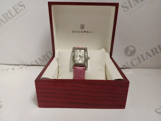 BOXED STOCKWELL LUXURY LADIES WATCH - TEXTURED DIAL WITH SUB DIAL MINUTE HAND - PINK LEATHER STRAP 