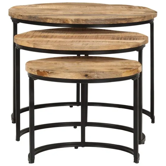 BOXED GRAJEDA SOLID ACACIA WOOD 3 PIECE NEST OF TABLES - BLACK (1 BOX)