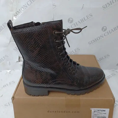 BOXED PAIR OF DUNE PRESTONE HIKER BOOTS REPTILE SIZE 9