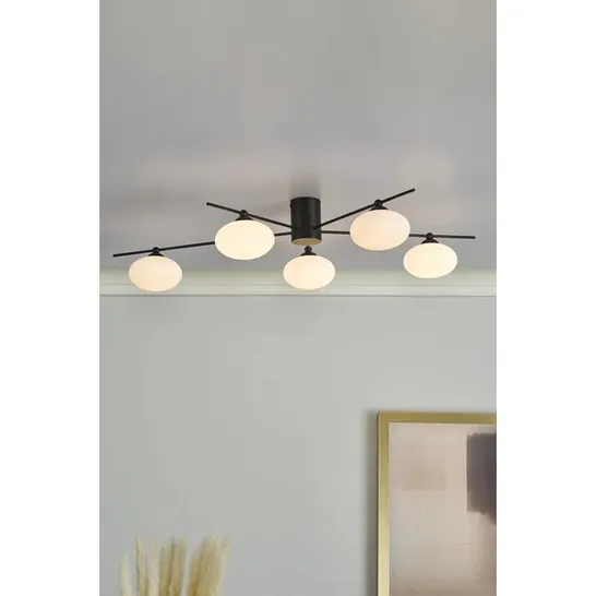 BOXED KENDRA GLASS SEMI FLUSH MOUNT - MATT BLACK (1 BOX)