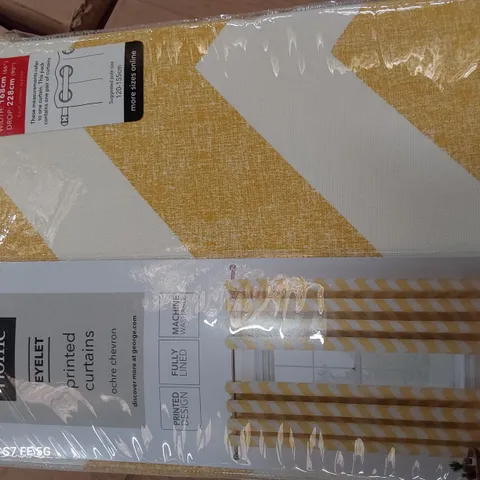 BOX OF SIX BRAND NEW PAIRS OF EYELET PRINTED CURTAINS OCHRE CHEVON 168 × 228cm