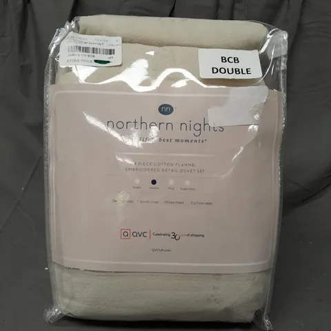 NORTHERN NIGHTS COTTON FLANNEL 4PC DUVET SET IN CREAM - DOUBLE