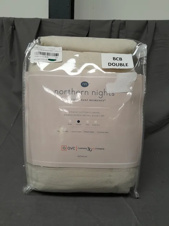 NORTHERN NIGHTS COTTON FLANNEL 4PC DUVET SET IN CREAM - DOUBLE