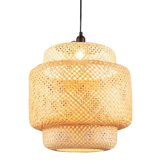 BOXED COSTWAY BAMBOO PENDANT LIGHT WITH LAMPSHADE AND PLUG IN CORD