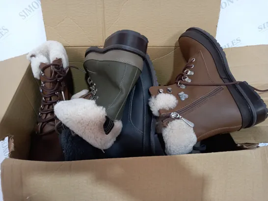 BOX OF APPROXIMATELY 5 PAIRS OF EMU AUSTRALIA BOOTS TO INCLUDE GREEN, BROWN AND BLACK 