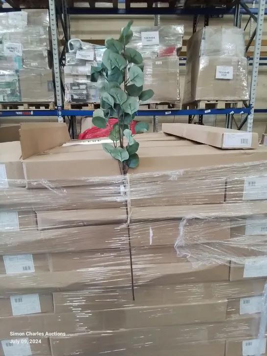 PALLET CONTAINING APPROXIMATELY 200 BOXES OF INDIVIDUAL STEM EUCALYPTUS FAUX FLOWERS