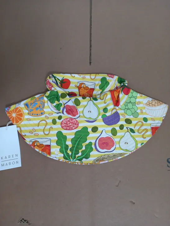 KAREN MOBON BUCKET HAT IN YELLOW FRUIT PATTERN ONE SIZE