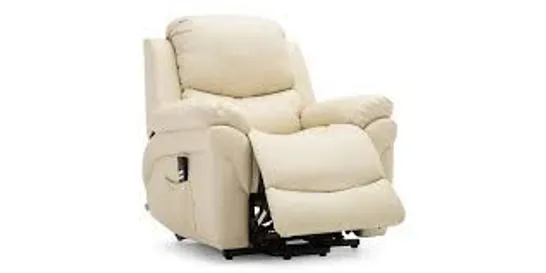 BOXED DESIGNER DUAL RISE CREAM LEATHER RECLINER CHAIR (2 BOXES)