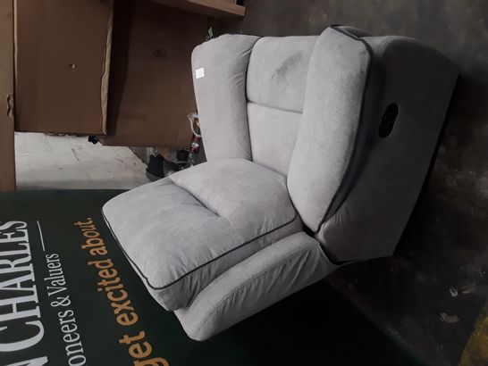 QUALITY EXPRESSIONS GREY FABRIC MANUALLY RECLINING ARMCHAIR WITH DARK GREY PIPING 