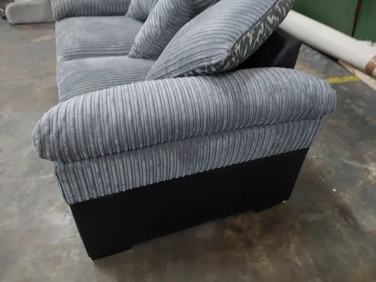 DESIGNER PHOENIX TWO SEATER SOFA WITH SCATTER BACK CUSHIONS BLACL FAUX LEATHER & GREY JUMBO CHORD