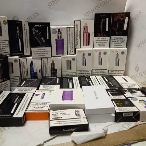 LOT OF APPROX 30 TO INCLUDE ASPIRE POCKEX KIT , ARGUS PRO , UWELL CALIBURN , VOOPOO DRAG X , ENDURA T20-S , ETC