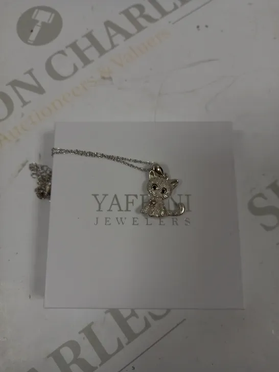 YAFEINI SILVER CUTE CAT PENDANT NECKLACE 