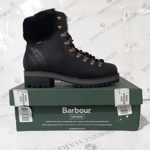 BOXED PAIR OF BARBOUR ANKLE BOOTS IN BLACK UK SIZE 5