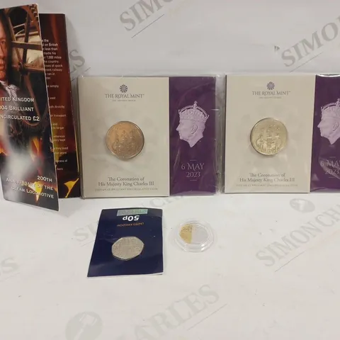 LOT TO CONTAIN 5 X ASSORTED COMMEMORATIVE COLLECTORS COINS. DESIGNS VARY 