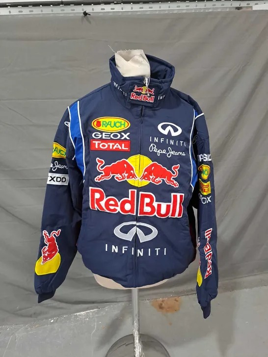 REDBULL PADDED EMBROIDERED BOMBER JACKET IN NAVY SIZE M