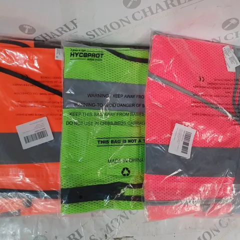 APPROXIMATELY 5 ASSORTED HI-VIS SAFETY VESTS IN VARIOUS SIZES AND COLOURS