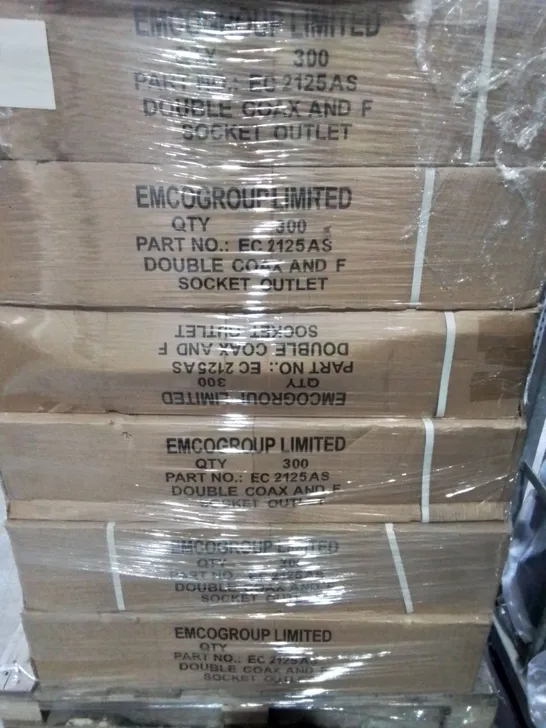 PALLET OF APPROXIMATELY 3600 EMCO DOUBLE COAX AND F SOCKET OUTLETS - EC 2125AS