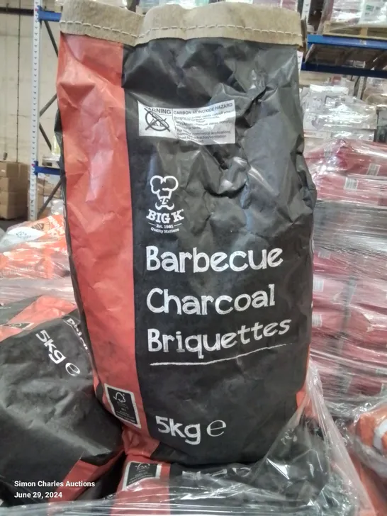 PALLET TO CONTAIN APPROX 117 X 5kg BAGS OF BIGK BARBECUE CHARCOAL BRIQUETTES 