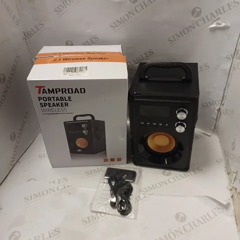 BOXED TAMPROAD 2.1 WIRELESS PORTABLE SPEAKER WITH REMOTE CONTROL, CABLES AND INSTRUCTIONS