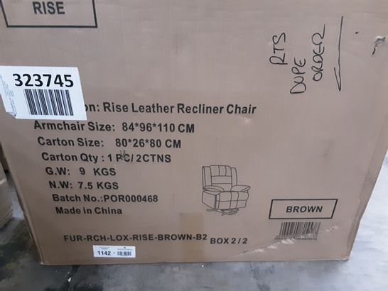 BOXED RISE LEATHER RECLINER CHAIR IN BROWN - BOX 2 OF 2 ONLY