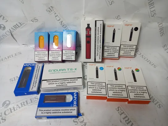 APPROXIMATELY 12 ASSORTED VAPES INCLUDING VOOPOO, ASPIRE, INNOKIN