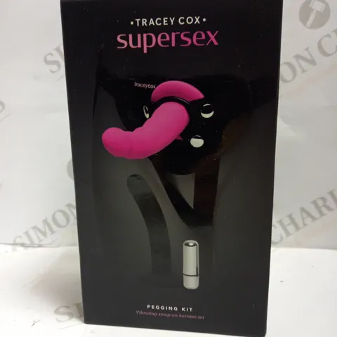 SEALED TRACY COX SUPERSEX PEGGING KIT. INCLUDES 2 DILDOS, VIBRATOR AND HARNESS