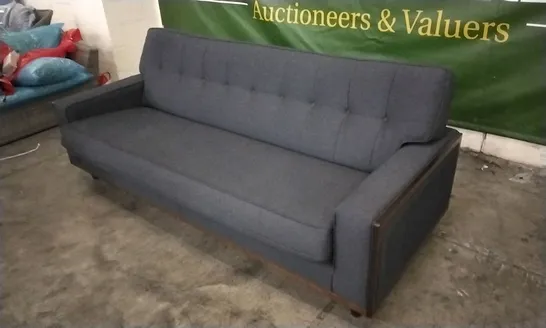 QUALITY BRITISH DESIGNED & MANUFACTURED G PLAN VINTAGE 59 LARGE SOFA TONIC CHARCOAL FABRIC SOFA WITH WOOD FINISH 