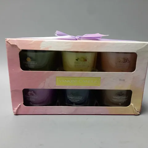 BOXED YANKEE CANDLE GIFT SET;  6 SCENTED FILLED VOTIVE CANDLES IN GIFT BOX