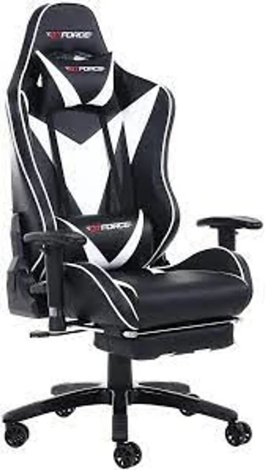 BOXED DESIGNER GTFORCE FORMX LEATHER RACING SPORTS OFFICE CHAIR IN BLACK AND WHITE