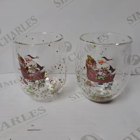 BOXED SET OF 2 CHRISTMAS THEMED DRINKING GLASSES 