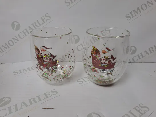 BOXED SET OF 2 CHRISTMAS THEMED DRINKING GLASSES 