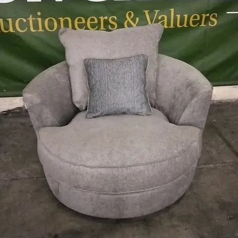 DESIGNER GREY WAFFLE FABRIC LOVESEAT WITH PATTERNED CUSHION