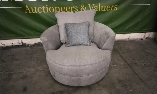 DESIGNER GREY WAFFLE FABRIC LOVESEAT WITH PATTERNED CUSHION