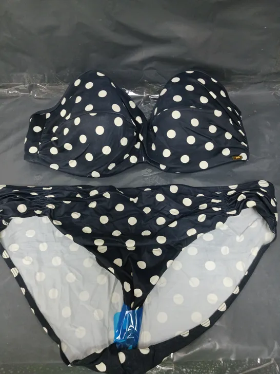 PANACHE ANYA RIVA SPOT TWIST BANDEAU BIKINI TOP AND BOTTOMS - NAVY/CREAM - SIZE TOP 40E BOTTOMS 18