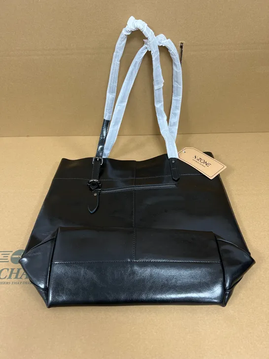 S-ZONE LARGE BLACK LEATHER HANDBAG 