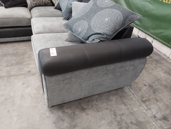 DESIGNER CHAISE SOFA WITH REVERSIBLE SCATTER CUSHIONS BLACK FAUX LEATHER & GREY FABRIC 