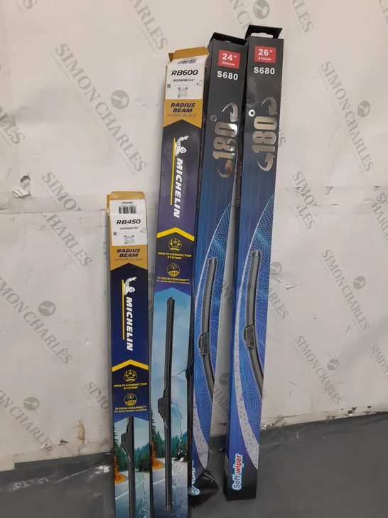 4 BOXED CAR WIPER BLADES TO INCLUDE MICHELIN RB450 RADIUS BEAM WIPER BLADE, MICHELIN RB600 RADIUS BEAM WIPER BLADE  