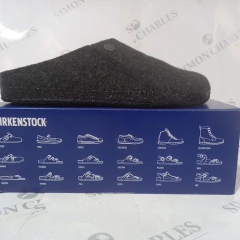 BOXED PAIR OF BIRKENSTOCK ZERMATT RIVET SLIP-ON SHOES IN ANTHRACITE UK SIZE 8